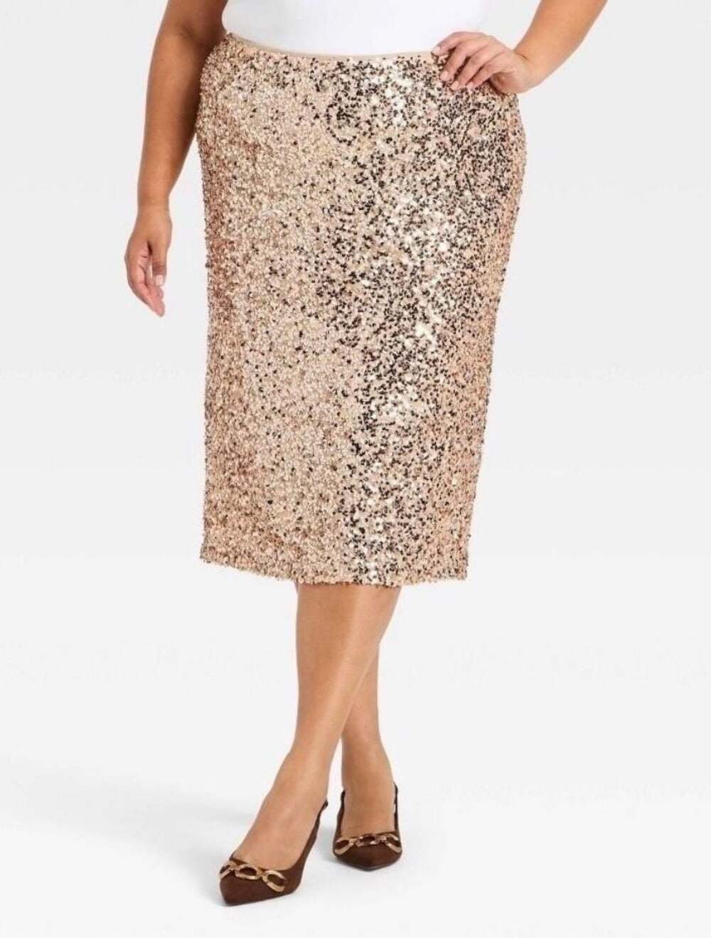 Ava & Viv Women's High-Rise Champagne Sequin Midi Skirt